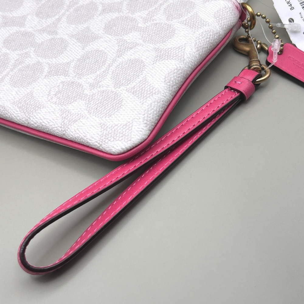 Coach Large Wristlet Signature Canvas Chalk Confetti Pink 3050 Brass Hardware - Picture 5 of 14